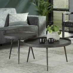WoonStijl Salontafel set/2 rond metallic/Grijs