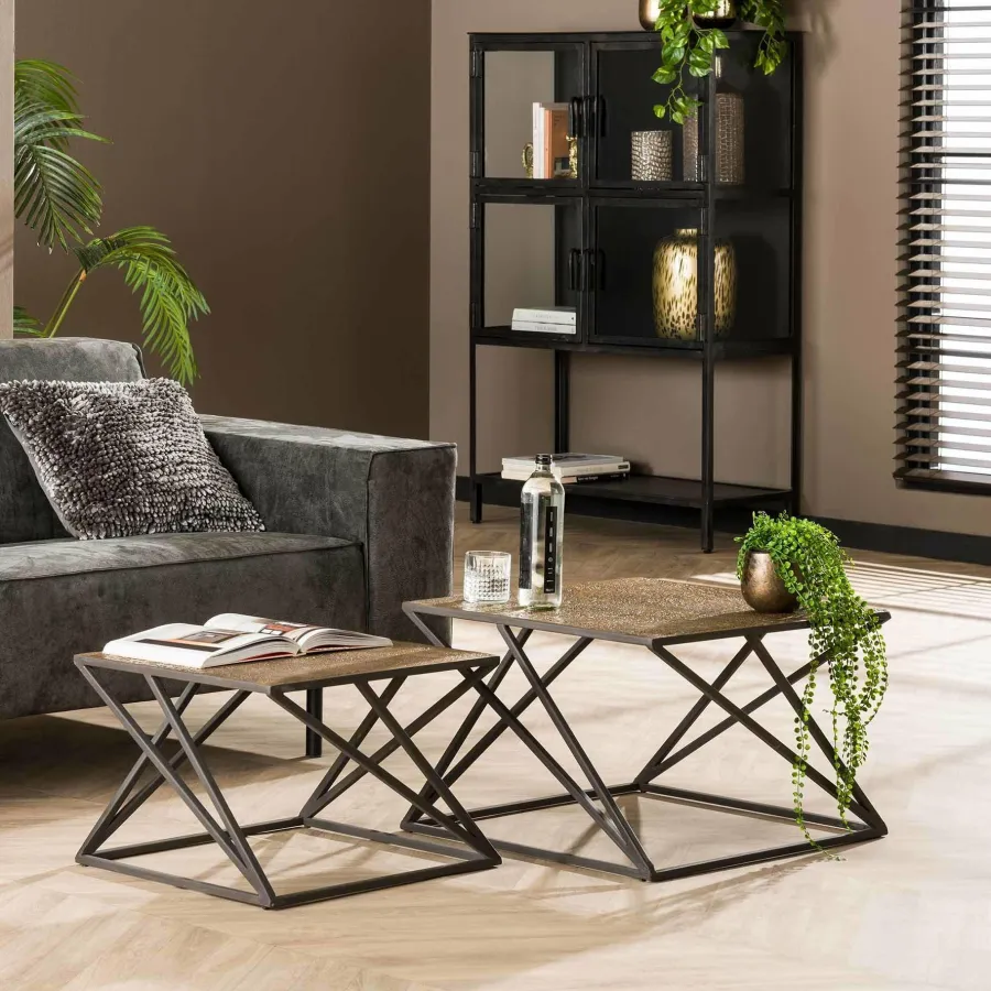 WoonStijl Salontafel set van 2 X cross metallic Outlet