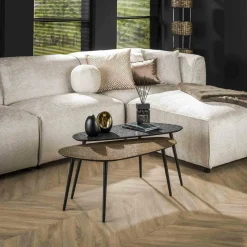 WoonStijl Salontafel set van 2 niervormig metallic zwart en antiek brass