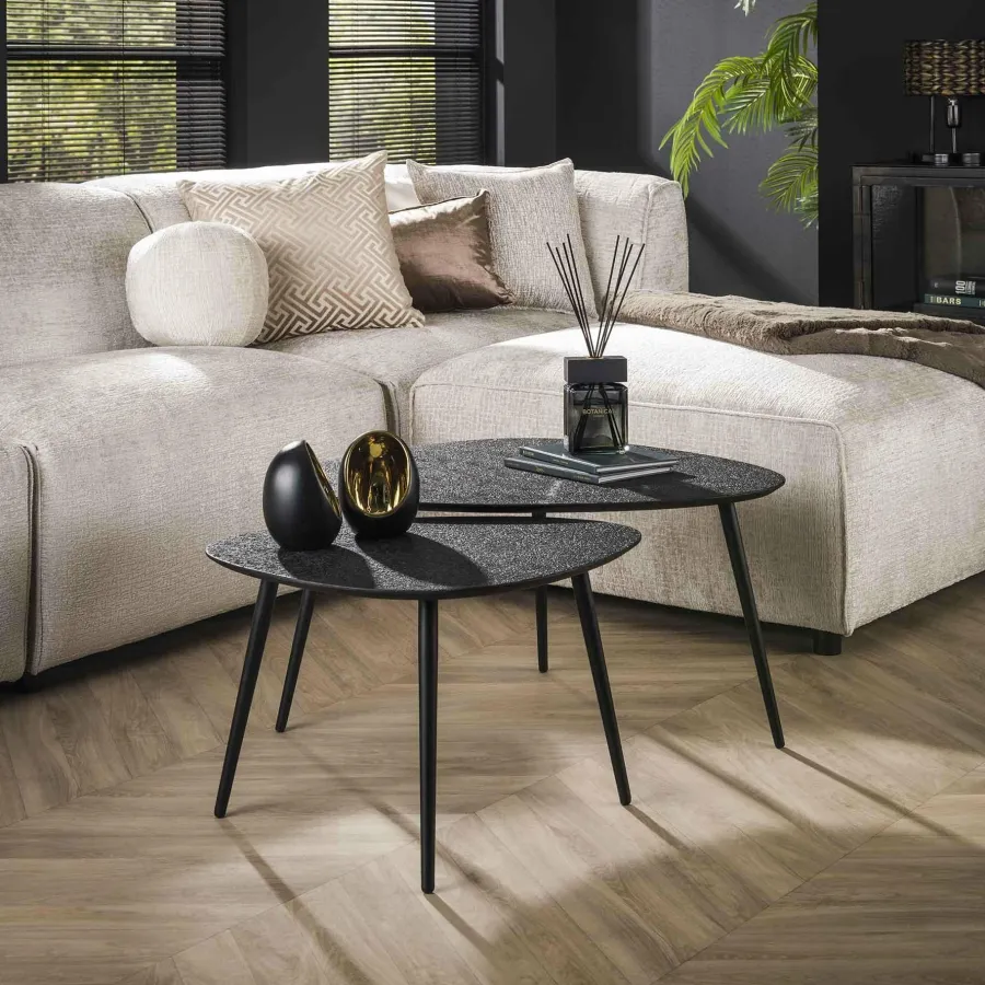 WoonStijl Salontafel set van 2 driehoekig metallic zwart Discount