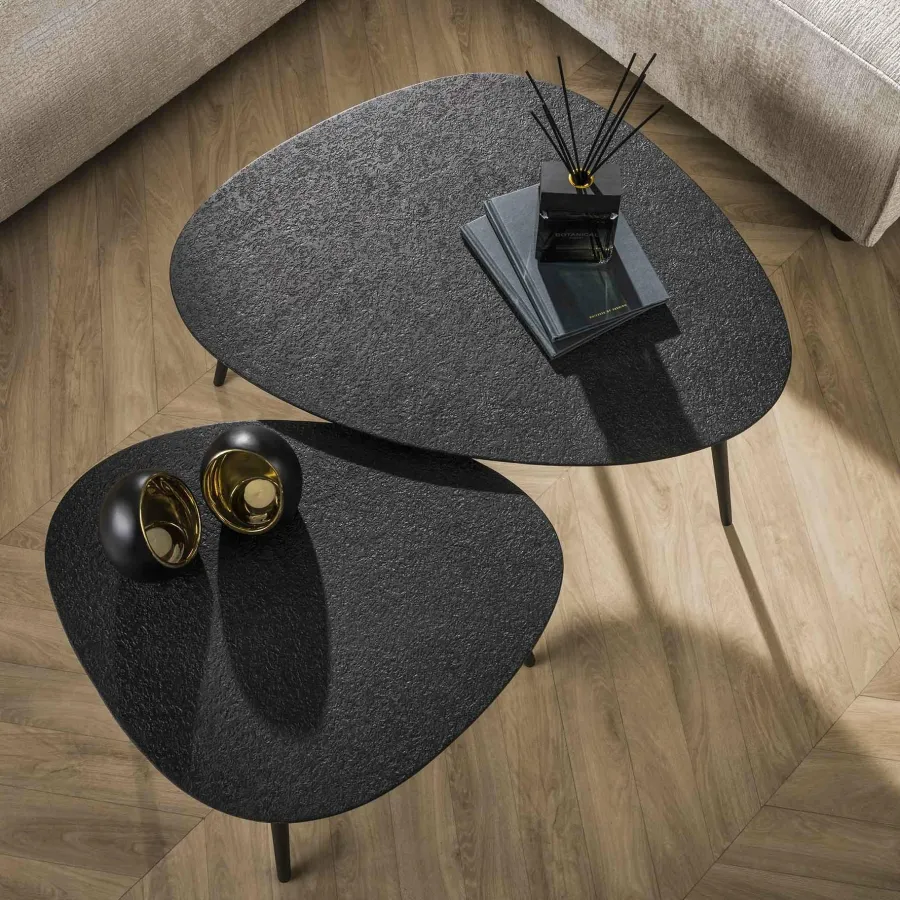 WoonStijl Salontafel set van 2 driehoekig metallic zwart Discount