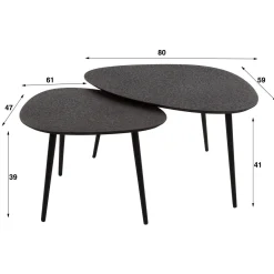 WoonStijl Salontafel set van 2 driehoekig metallic zwart Discount