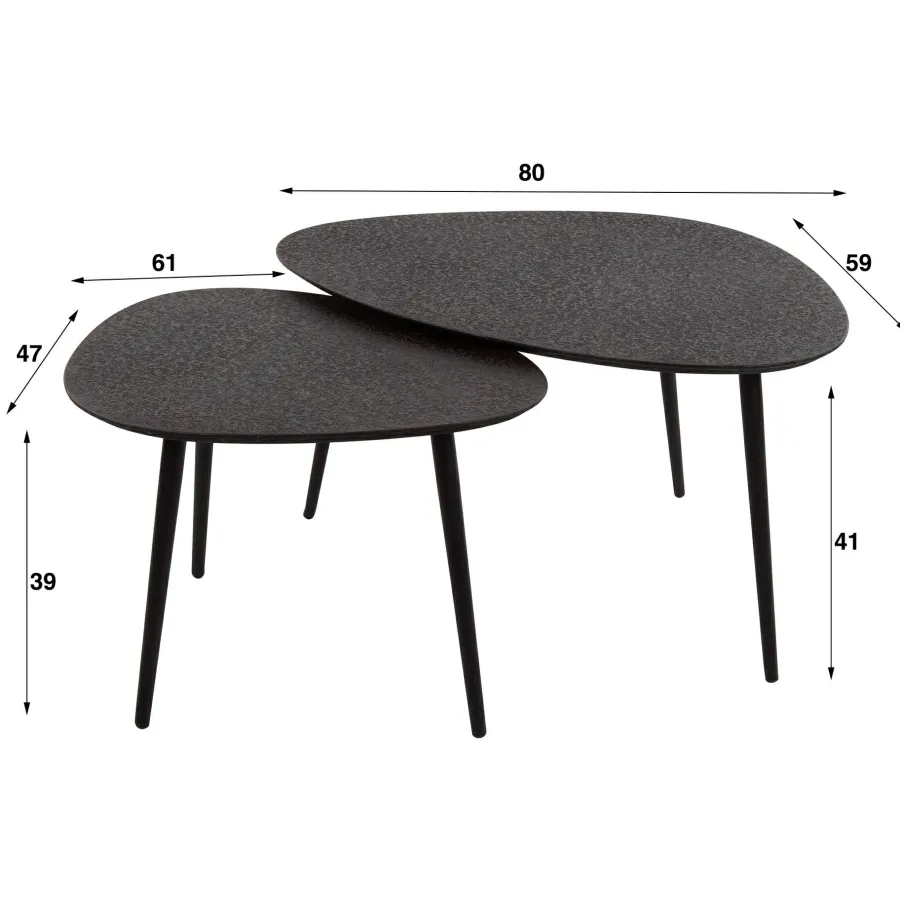 WoonStijl Salontafel set van 2 driehoekig metallic zwart Discount