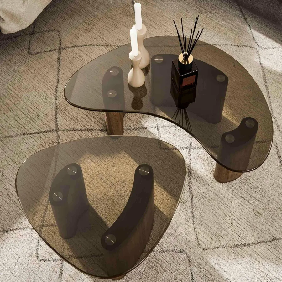WoonStijl Salontafel Tinto organisch set van 2 salontafels met brons glas