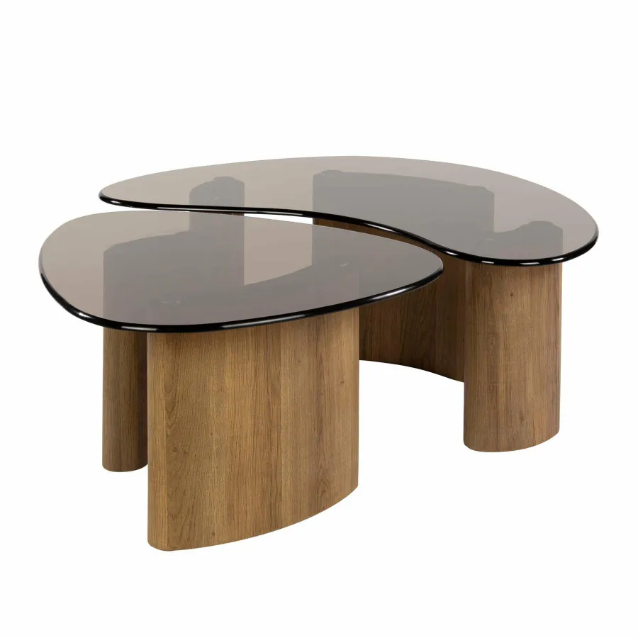 WoonStijl Salontafel Tinto organisch set van 2 salontafels met brons glas