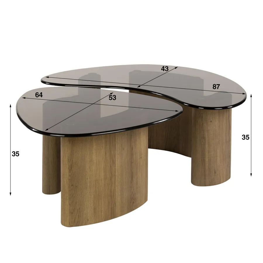 WoonStijl Salontafel Tinto organisch set van 2 salontafels met brons glas