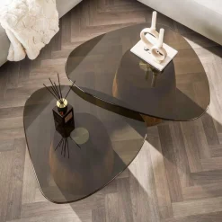 WoonStijl Salontafel Tinto driehoekig set set van 2 salontafels met brons glas Best