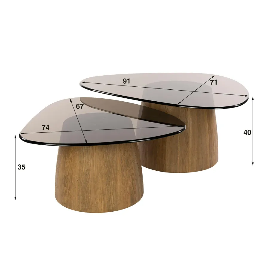 WoonStijl Salontafel Tinto driehoekig set set van 2 salontafels met brons glas Best