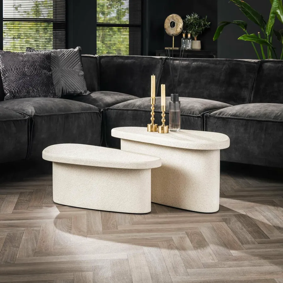 WoonStijl Salontafel XL stone organisch set van 2 Outlet