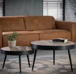 WoonStijl Set van 2 bijzettafels robuust doorleefd hardhout Sale