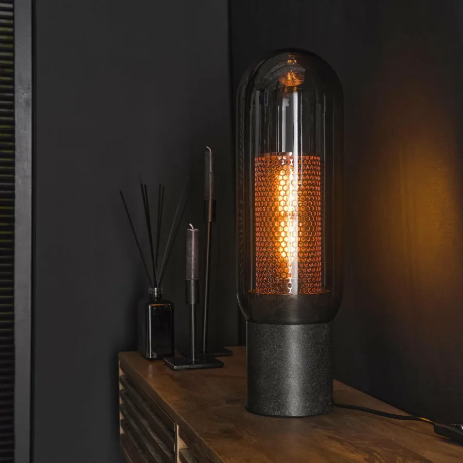 WoonStijl Tafellamp smoke glas-geperforeerd staal Sale