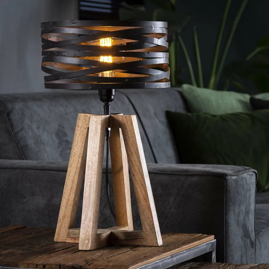 WoonStijl Tafellamp twist houten kruisframe / Slate grey Hot