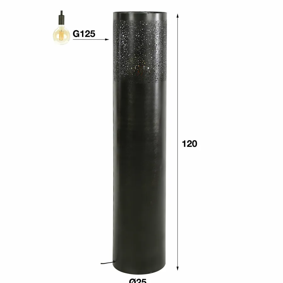 WoonStijl Vloerlamp Ø25 cilinder 120cm / Zwart nikkel