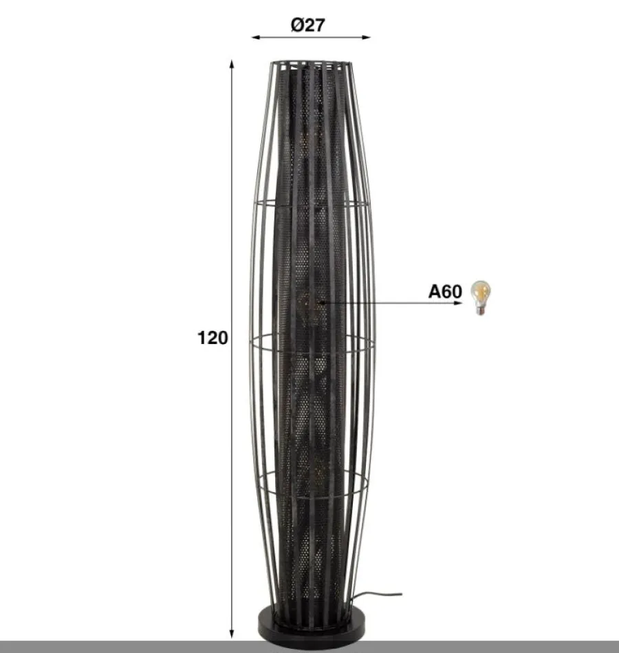 WoonStijl Vloerlamp 120 3L cylinder mesh / Charcoal Discount