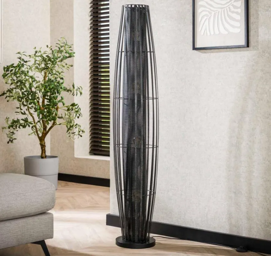 WoonStijl Vloerlamp 150 4L cylinder mesh / Charcoal