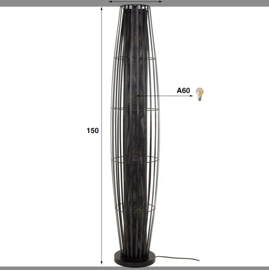 WoonStijl Vloerlamp 150 4L cylinder mesh / Charcoal
