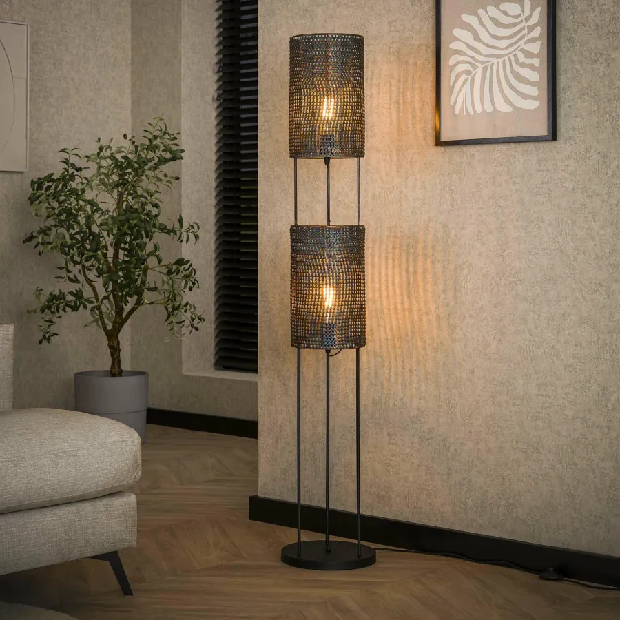 WoonStijl Vloerlamp 2L armor tube / Zwart bruin Best