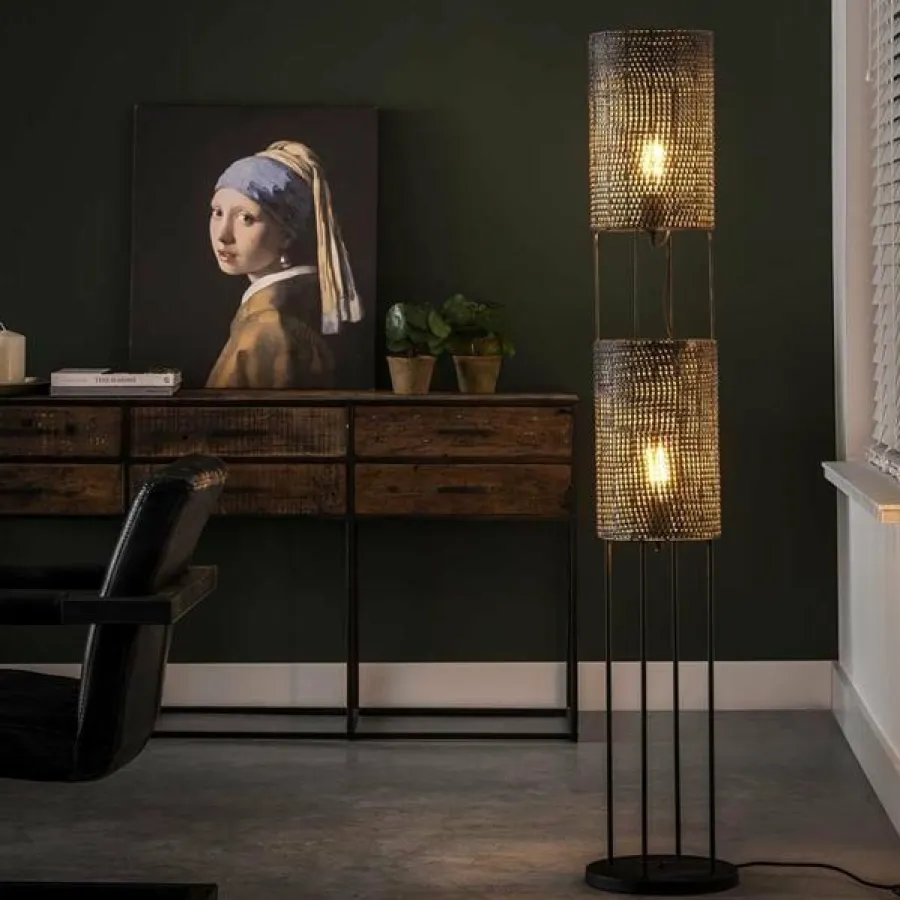 WoonStijl Vloerlamp 2L armor tube / Zwart bruin Best