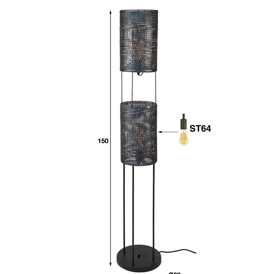 WoonStijl Vloerlamp 2L armor tube / Zwart bruin Best