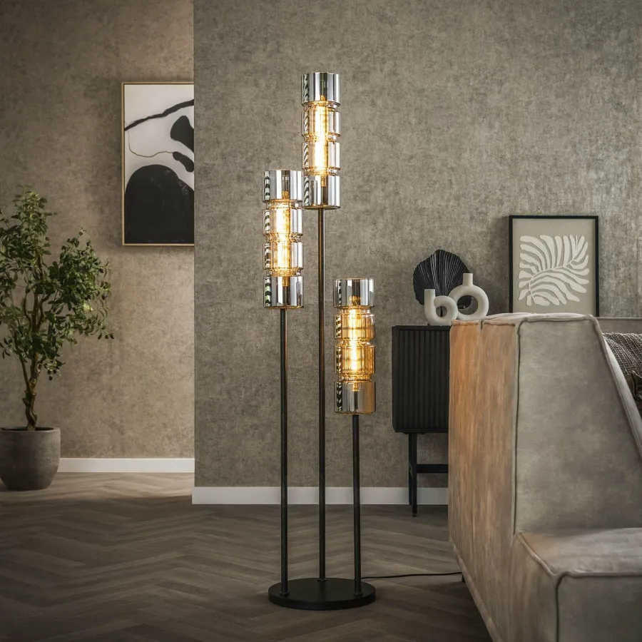 WoonStijl Vloerlamp 3L getrapt cylinder glas Discount