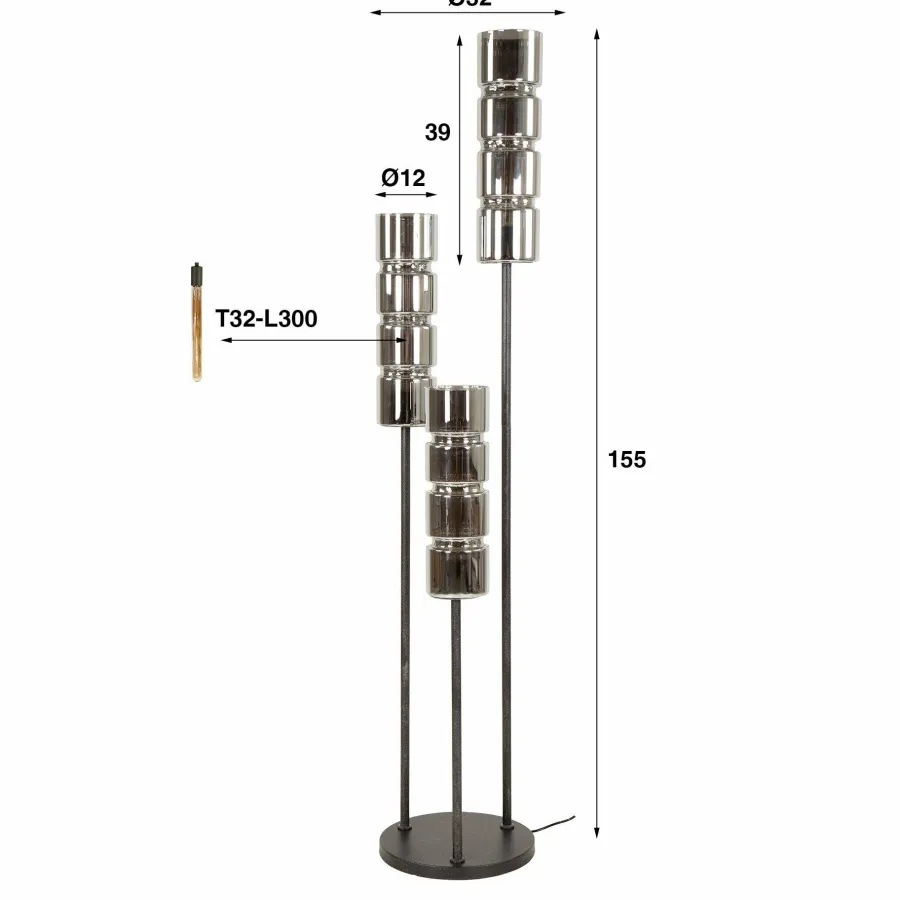 WoonStijl Vloerlamp 3L getrapt cylinder glas Discount