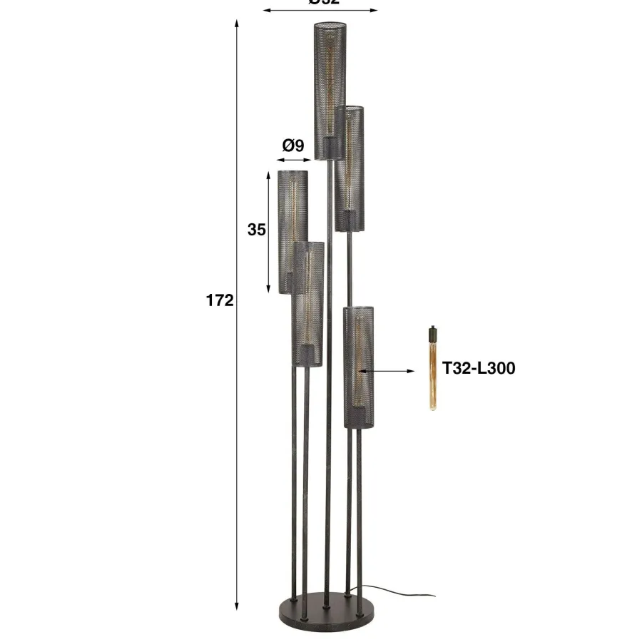 WoonStijl Vloerlamp 5L getrapt tube mesh Best