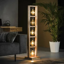 WoonStijl Vloerlamp 5L modulo houten frame / Massief acacia naturel Discount