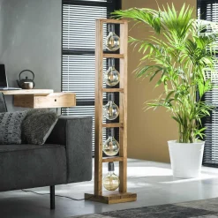 WoonStijl Vloerlamp 5L modulo houten frame / Massief acacia naturel Discount