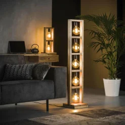 WoonStijl Vloerlamp 5L modulo houten frame / Massief acacia naturel Discount