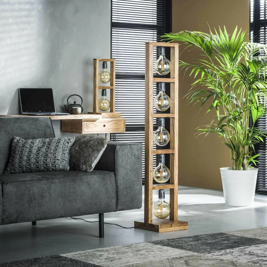 WoonStijl Vloerlamp 5L modulo houten frame / Massief acacia naturel Discount