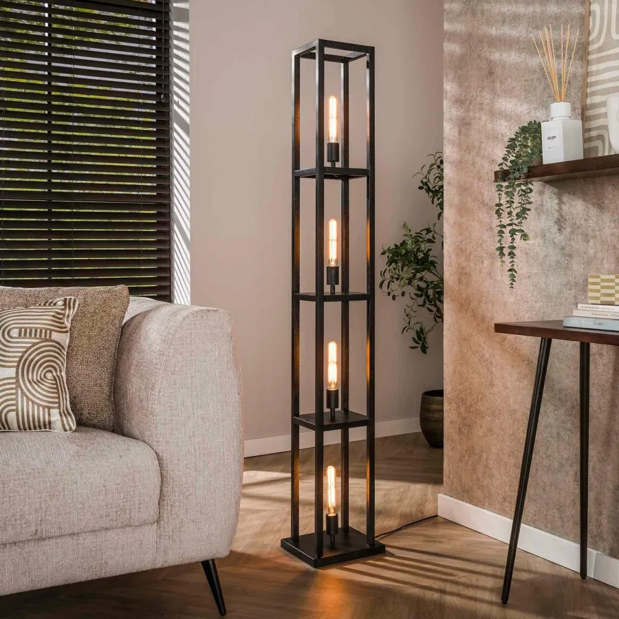 WoonStijl Vloerlamp 4L Quadra Artic Zwart Clearance