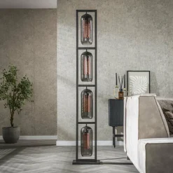 WoonStijl Vloerlamp 4L tower smoke glas-geperforeerd staal New