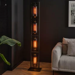 WoonStijl Vloerlamp 4L tower smoke glas-geperforeerd staal New