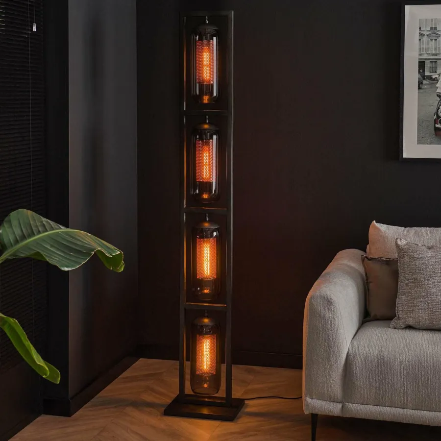 WoonStijl Vloerlamp 4L tower smoke glas-geperforeerd staal New