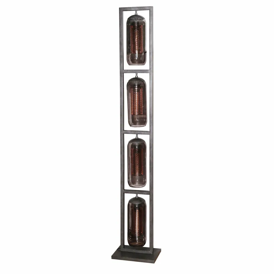 WoonStijl Vloerlamp 4L tower smoke glas-geperforeerd staal New