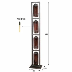 WoonStijl Vloerlamp 4L tower smoke glas-geperforeerd staal New