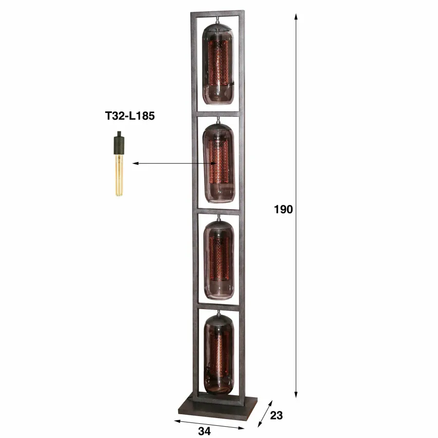 WoonStijl Vloerlamp 4L tower smoke glas-geperforeerd staal New