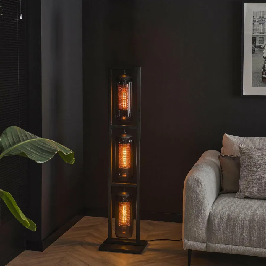 WoonStijl Vloerlamp 3L tower smoke glas-geperforeerd staal Clearance