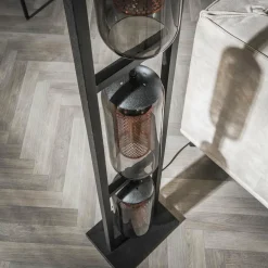 WoonStijl Vloerlamp 3L tower smoke glas-geperforeerd staal Clearance