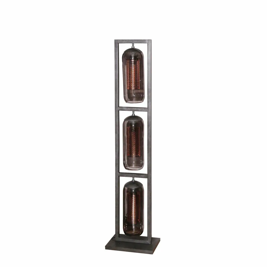 WoonStijl Vloerlamp 3L tower smoke glas-geperforeerd staal Clearance