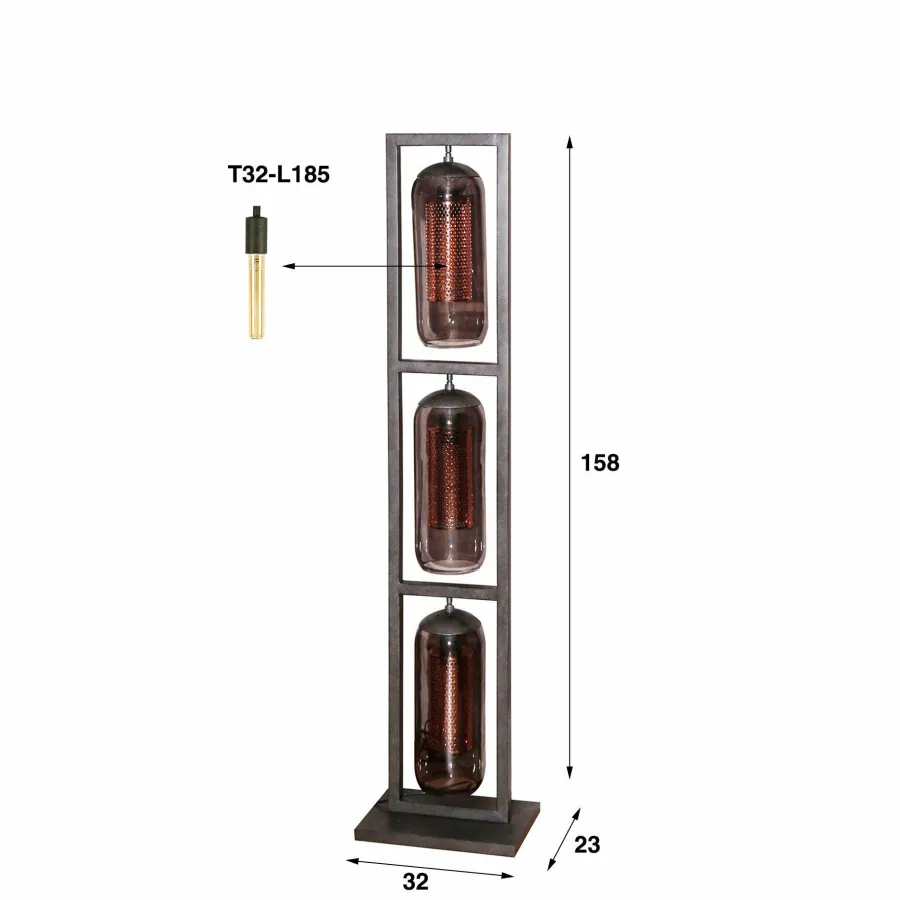 WoonStijl Vloerlamp 3L tower smoke glas-geperforeerd staal Clearance