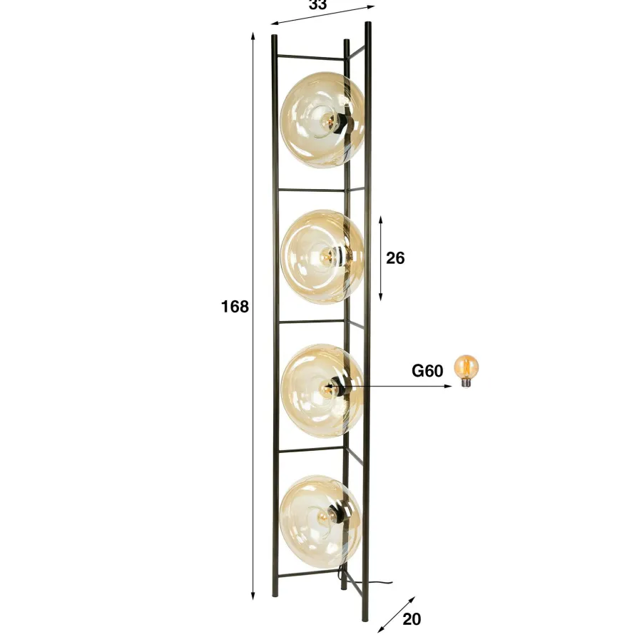 WoonStijl Vloerlamp Soll 4-lichts Amber glas Outlet