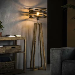 WoonStijl Vloerlamp twist houten kruisframe / Slate grey New