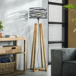 WoonStijl Vloerlamp twist houten kruisframe / Slate grey New