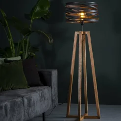 WoonStijl Vloerlamp twist houten kruisframe / Slate grey New
