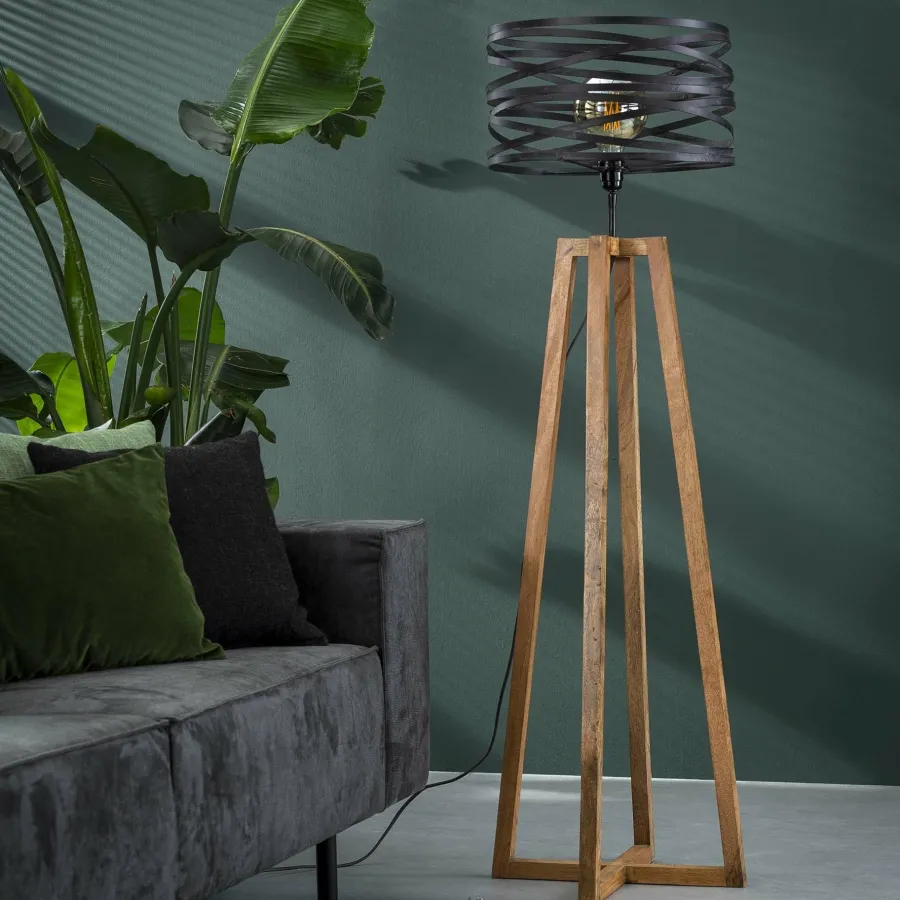 WoonStijl Vloerlamp twist houten kruisframe / Slate grey New