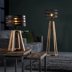 WoonStijl Vloerlamp twist houten kruisframe / Slate grey New
