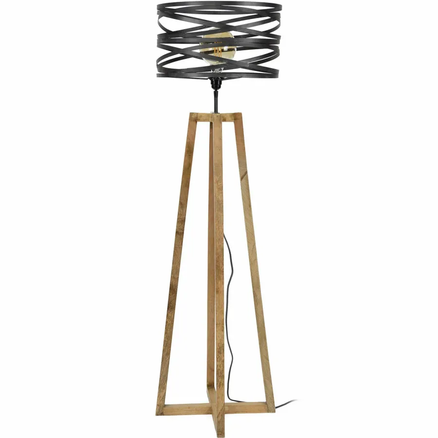 WoonStijl Vloerlamp twist houten kruisframe / Slate grey New