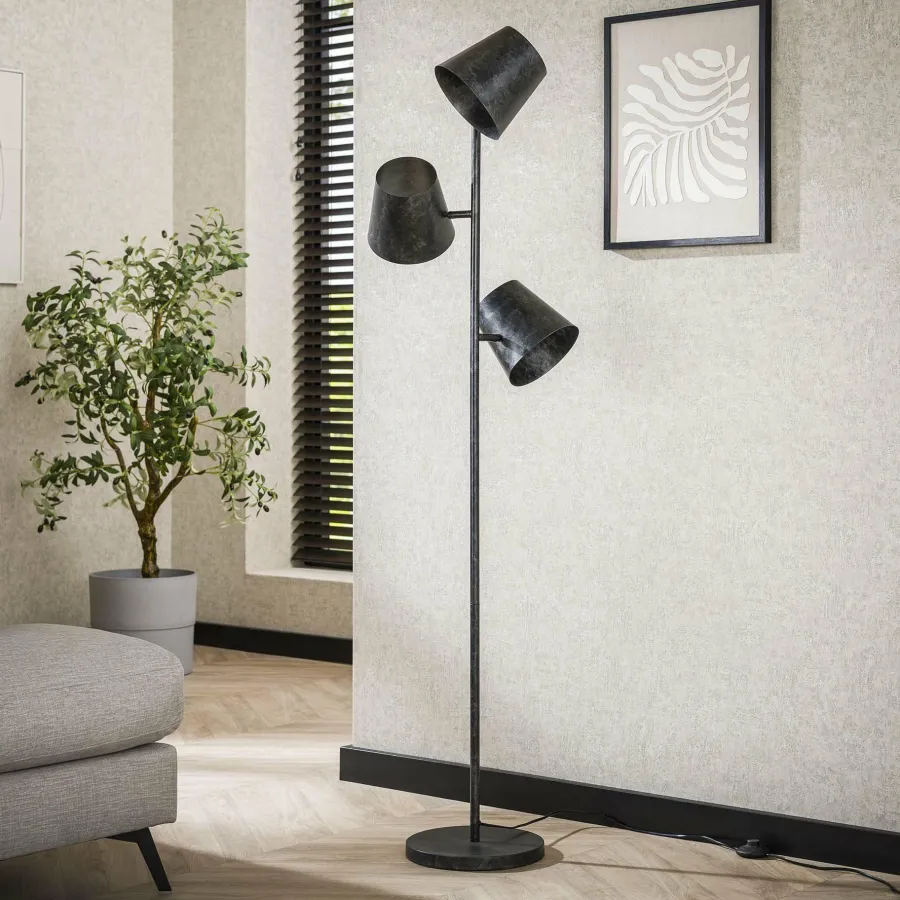 WoonStijl Vloerlamp 3x Kinetic / Charcoal Hot