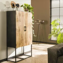WoonStijl Wandkast 2D metal wood Massief mango blank antiek New
